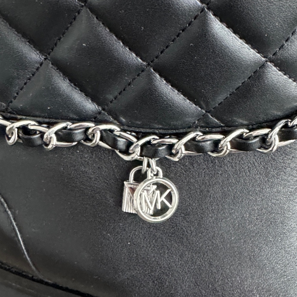 Michael Kors Black Quilted Chain Ankle Boots - Picture 2 of 8